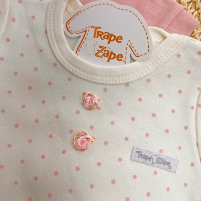 Conj. de Malha 3 peças - Borboletas e Corações - Rose e Off White